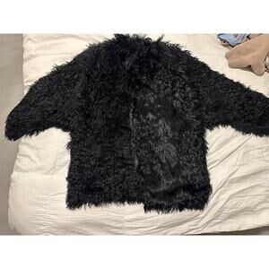 Tibetan Lamb fur‎ Women’s Black Fur Coat  Sz M Glam Regency Mob Wife Hip Length